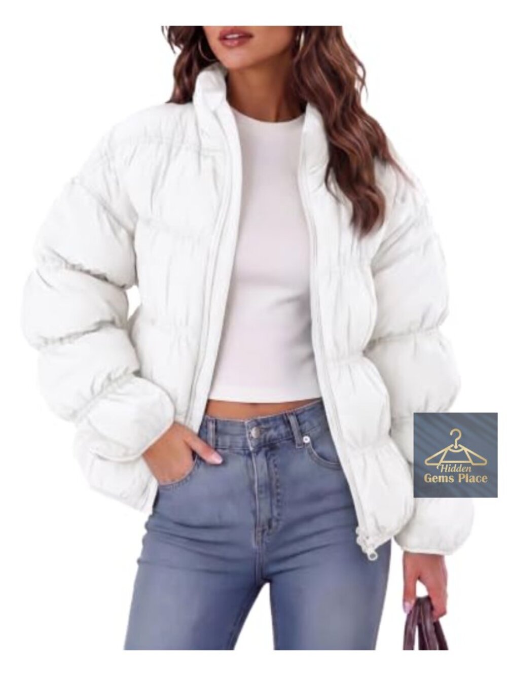 Women's Quilted Puffer Jacket Zip Up Warm Winter Coat Long Sleeve Oversized